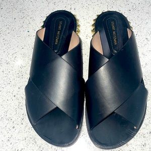 Stuart Weitzman Black leather sandal with gold